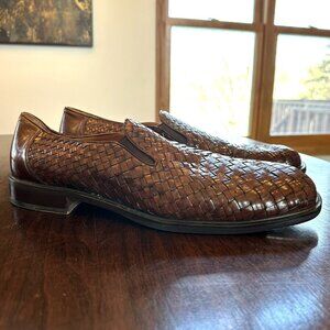 Mezlan Kauai Brown Woven Leather Slip-On Loafers Basketweave Spain Men’s 14 M